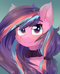 Size: 4436x5424 | Tagged: safe, artist:melloncollie-chan, imported from derpibooru, oc, oc only, oc:serenity pond, earth pony, pony, bust, collar, commission, female, looking at you, mare, solo