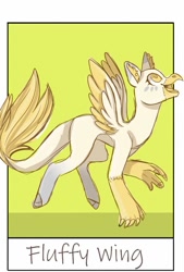 Size: 691x1024 | Tagged: safe, alternate version, artist:fraylinn, imported from derpibooru, oc, oc only, oc:fluffy wings, hippogriff, hippogriff oc, looking up, open mouth, smiling, solo, two toned wings, wings