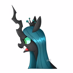 Size: 4000x4000 | Tagged: safe, artist:handgunboi, imported from derpibooru, queen chrysalis, changeling, changeling queen, bust, crown, female, jewelry, meme, portrait, profile, regalia, simple background, solo, white background