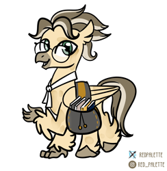 Size: 964x988 | Tagged: safe, artist:redpalette, imported from derpibooru, oc, hippogriff, artfight, bag, cute, glasses, hippogriff oc, male, necktie, saddle bag