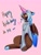 Size: 1652x2160 | Tagged: safe, artist:ellis_sunset, imported from derpibooru, oc, oc only, pegasus, pony, bandaid, bandaid on nose, clothes, colored hooves, freckles, frog (hoof), happy birthday, hat, heterochromia, jewelry, necklace, party hat, party horn, pegasus oc, pink background, simple background, two toned wings, underhoof, wings, yin-yang