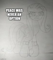 Size: 500x571 | Tagged: safe, artist:cobra0281, imported from derpibooru, fluttershy, pegasus, pony, angery, angry, boxing gloves, female, grayscale, monochrome, peace was never an option, pencil drawing, photo, ponified animal photo, solo, traditional art, you're doing it wrong