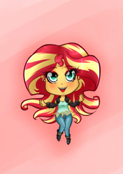 Size: 1200x1700 | Tagged: safe, artist:albertbm, imported from derpibooru, sunset shimmer, equestria girls, chibi, clothes, cute, digital art, female, shimmerbetes, smiling, solo