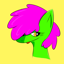 Size: 2560x2560 | Tagged: safe, imported from derpibooru, oc, oc only, oc:neon lust, pony, colored, female, needs more saturation, simple background, solo, solo female, tongue out, yellow background