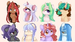 Size: 600x338 | Tagged: safe, artist:loyaldis, imported from derpibooru, oc, oc:aquaveil, oc:cinnamon pearl, oc:peppermint coco, oc:pharos, oc:prince sugar lily, oc:rosecake, oc:soft velvet, oc:white bow, alicorn, earth pony, original species, pegasus, pony, unicorn, lantern pony