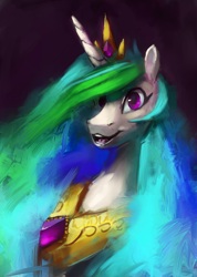 Size: 3000x4217 | Tagged: safe, artist:terrafomer, imported from derpibooru, princess celestia, alicorn, pony, bust, female, jewelry, mare, portrait, solo, tiara