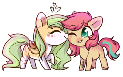 Size: 1619x1018 | Tagged: safe, artist:cloud-fly, imported from derpibooru, oc, oc only, earth pony, pegasus, pony, chibi, cute, female, kissing, mare, simple background, transparent background