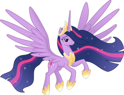 Size: 6000x4641 | Tagged: safe, artist:negatif22, imported from derpibooru, twilight sparkle, alicorn, pony, the last problem, .svg available, absurd resolution, female, flying, lidded eyes, looking at you, mare, movie accurate, older, older twilight, princess twilight 2.0, simple background, solo, spread wings, transparent background, twilight sparkle (alicorn), vector, wings