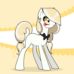 Size: 4000x4000 | Tagged: safe, artist:bonpikabon, imported from derpibooru, demon, demon pony, earth pony, original species, pony, blank flank, bowtie, charlie (hazbin hotel), charlie morningstar, colored sclera, crossover, female, hazbin hotel, mare, ponified, solo