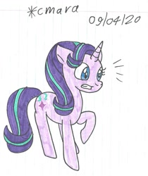 Size: 964x1148 | Tagged: safe, artist:cmara, imported from derpibooru, starlight glimmer, pony, unicorn, female, gritted teeth, mare, raised hoof, shocked, simple background, solo, surprised, traditional art, white background