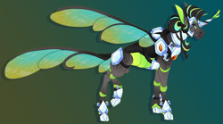 Size: 2825x1573 | Tagged: safe, artist:seffiron, imported from derpibooru, oc, oc only, oc:jungle fever, hybrid, pony, magical lesbian spawn, male, offspring, parent:queen chrysalis, parent:zecora, solo