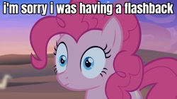 Size: 1279x717 | Tagged: safe, edit, edited screencap, imported from derpibooru, screencap, pinkie pie, pony, daring done?, caption, charlie and the chocolate factory, female, image macro, implied ptsd, mare, roald dahl, solo, text, thousand yard stare, willy wonka