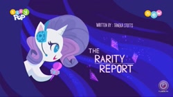 Size: 1920x1080 | Tagged: safe, imported from derpibooru, screencap, rarity, pony, my little pony: pony life, spoiler:pony life s01e43, female, g4.5, headset, microphone, solo, the rarity report, tiny pop, title card
