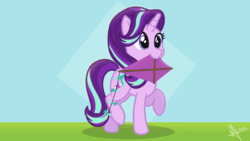 Size: 1920x1080 | Tagged: safe, artist:whitequartztheartist, imported from derpibooru, starlight glimmer, pony, unicorn, animated, cute, female, gif, glimmerbetes, kite, mare, mouth hold, solo, that pony sure does love kites, walk cycle, walking