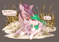 Size: 4093x2894 | Tagged: safe, artist:shore2020, imported from derpibooru, oc, oc only, oc:vylet, pegasus, pony, unicorn, duo, female, food, lying down, mare, no u, prone, wheat