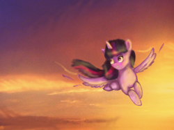 Size: 2048x1536 | Tagged: safe, artist:catcor, imported from derpibooru, twilight sparkle, alicorn, pony, female, flying, gradient background, sky, solo, twilight sparkle (alicorn)