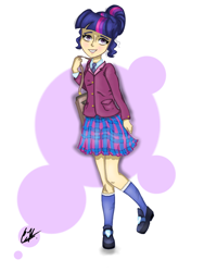 Size: 768x1024 | Tagged: safe, artist:catcor, imported from derpibooru, twilight sparkle, human, abstract background, clothes, female, humanized, skirt, solo