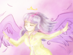 Size: 1024x768 | Tagged: safe, artist:catcor, imported from derpibooru, twilight sparkle, human, crown, eyes closed, female, gradient background, humanized, jewelry, outstretched arms, regalia, solo, winged humanization, wings