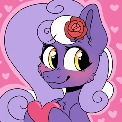 Size: 2048x2048 | Tagged: safe, imported from derpibooru, oc, oc only, oc:aether naut, earth pony, pony, bust, choker, cute, earth pony oc, female, flower, flower in hair, heart, heart pillow, mare, pillow, rose, smiling, solo