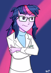 Size: 2100x3000 | Tagged: safe, artist:pixsoda, imported from derpibooru, sci-twi, twilight sparkle, equestria girls, clothes, crossed arms, female, grumpy, lab coat, rocket science, rocket surgery, solo