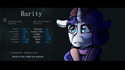 Size: 3000x1688 | Tagged: safe, artist:derpymuffinartist, imported from derpibooru, rarity, pony, unicorn, character profile, crossover, female, solo, until dawn