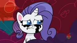 Size: 1661x925 | Tagged: safe, imported from derpibooru, screencap, rarity, unicorn, my little pony: pony life, the debut taunt, spoiler:pony life s01e41, crying, cute, female, makeup, marshmelodrama, raribetes, rarity being rarity, running makeup, sad, solo, teary eyes, treehouse logo