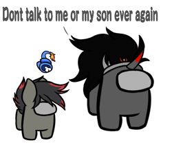 Size: 1900x1600 | Tagged: safe, artist:dracoflames, imported from derpibooru, king sombra, oc, oc:brimstone, oc:draco flames, pony, unicorn, among us, dead, dead body, don't talk to me or my son ever again, explicit source, father and child, father and son, horn, male, meme, simple background