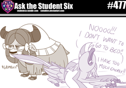 Size: 800x560 | Tagged: safe, artist:sintakhra, imported from derpibooru, silverstream, yona, hippogriff, yak, tumblr:studentsix, cute, diastreamies, eyeshadow, hyperactive, looking up, makeup, nose in the air, open mouth, tail, tail pull, tantrum, tired, tongue out, tumblr, unamused, yona is not amused, yonadorable