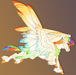 Size: 2087x2071 | Tagged: safe, artist:seffiron, imported from derpibooru, oc, oc only, oc:bright burn, hybrid, pony, colored wings, colored wingtips, magical lesbian spawn, male, offspring, parent:autumn blaze, parent:rainbow dash, solo