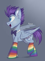 Size: 797x1080 | Tagged: safe, artist:fantom, imported from derpibooru, oc, oc only, oc:gaysi, pegasus, pony, clothes, male, pegasus oc, rainbow socks, socks, solo, striped socks, wings