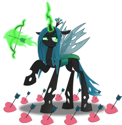 Size: 6680x6877 | Tagged: safe, artist:anime-equestria, imported from derpibooru, queen chrysalis, changeling, changeling queen, arrow, arrow through heart, bow, female, heart, levitation, magic, simple background, smiling, solo, telekinesis, transparent background, vector, wings