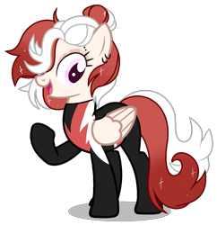 Size: 1337x1381 | Tagged: safe, artist:meimisuki, artist:rukemon, imported from derpibooru, oc, oc only, oc:light flight, pegasus, pony, base used, clothes, commission, ear piercing, earring, eyebrow piercing, eyeshadow, female, jewelry, makeup, mare, open mouth, piercing, raised hoof, simple background, solo, the washouts, transparent background, uniform, washouts uniform