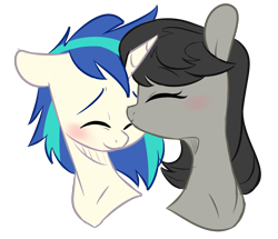 Size: 4009x3444 | Tagged: safe, artist:chub-wub, imported from derpibooru, dj pon-3, octavia melody, vinyl scratch, earth pony, pony, unicorn, blushing, eyes closed, female, kissing, lesbian, mare, nuzzling, scratchtavia, shipping, simple background, transparent background