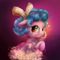 Size: 1200x1200 | Tagged: safe, artist:underdog234, imported from derpibooru, cozy glow, pegasus, pony, cozybetes, cute, female, filly, floating heart, flower, heart, hoof on cheek, looking at you, signature, solo