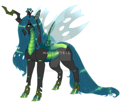 Size: 1024x864 | Tagged: safe, artist:malinraf1615, imported from derpibooru, queen chrysalis, changeling, changeling queen, alternate hairstyle, crown, deviantart watermark, female, headcanon, jewelry, markings, obtrusive watermark, redesign, regalia, simple background, solo, transparent background, unshorn fetlocks, watermark