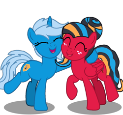 Size: 1172x1098 | Tagged: safe, artist:lynnthenerdkitty, imported from derpibooru, pegasus, pony, unicorn, base, base used, best friends, cheek to cheek, chromia, duo, duo female, eyes closed, female, hug, ponified, raised hoof, simple background, smiling, transformers, transparent background, windblade