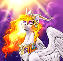 Size: 2920x2836 | Tagged: safe, artist:not-ordinary-pony, derpibooru exclusive, imported from derpibooru, nightmare star, princess celestia, alicorn, pony, female, mane of fire, mare, smiling, solo