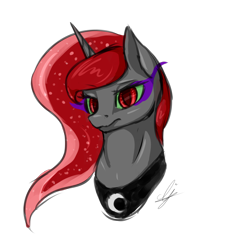 Size: 2000x2000 | Tagged: safe, artist:cleoziep, imported from derpibooru, princess luna, alicorn, pony, color change, corrupted, corrupted luna, corruptuna, dark luna, dark magic, darkuna, designer:neoncel, ethereal mane, female, magic, peytral, simple background, solo, sombra eyes, starry mane, transparent background