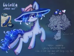 Size: 2328x1771 | Tagged: safe, artist:astralblues, imported from derpibooru, oc, oc only, oc:velella, hybrid, jellyfish, jellyfish pony, original species, pony, sea pony, cute, female, hat, hoof shoes, mare, ocean, original art, seaweed, solo, swimming, underwater