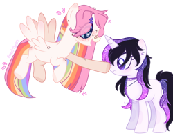 Size: 1024x820 | Tagged: safe, artist:fliyingrainbow, artist:tears2shed, imported from derpibooru, oc, oc:flying rainbow, oc:twinkle tones, pegasus, pony, boop, female, flying, mare, simple background, transparent background