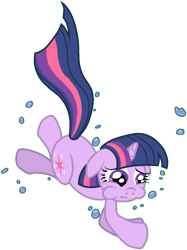 Size: 923x1233 | Tagged: safe, artist:scinstigator, artist:scintillant-h, imported from derpibooru, twilight sparkle, pony, unicorn, asphyxiation, drowning, female, floppy ears, horn, mare, multicolored mane, multicolored tail, puffy cheeks, purple eyes, simple background, solo, swimming, tail, transparent background, underwater, unicorn twilight