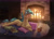 Size: 3156x2251 | Tagged: safe, artist:helmie-art, artist:helmie-d, imported from derpibooru, oc, oc only, oc:karoline skies, earth pony, pony, bag, cookie, cozy, cute, digital, ear fluff, eyes closed, female, fire, fireplace, food, lying down, mare, mug, saddle bag, smiling, solo, warm