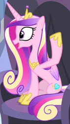 Size: 642x1129 | Tagged: safe, imported from derpibooru, screencap, princess cadance, alicorn, pony, equestria games (episode), season 4, concave belly, cropped, cute, cutedance, female, hoof shoes, looking sideways, mare, princess shoes, sitting, slim, solo, thin, waving