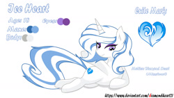 Size: 2000x1125 | Tagged: safe, artist:diamondheart21, imported from derpibooru, oc, oc only, oc:iceheart, pony, unicorn, bedroom eyes, colored, smiling, solo, underhoof