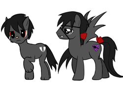 Size: 480x360 | Tagged: safe, alternate version, artist:sleepykoinu, imported from derpibooru, oc, oc only, bat pony, earth pony, pony, base used, bat pony oc, bat wings, duo, earth pony oc, frown, male, raised hoof, simple background, stallion, white background, wings