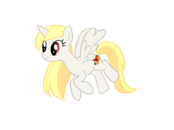 Size: 480x360 | Tagged: safe, alternate version, artist:sleepykoinu, imported from derpibooru, oc, oc only, alicorn, pony, alicorn oc, base used, flying, horn, simple background, solo, white background, wings