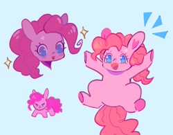 Size: 1246x972 | Tagged: safe, artist:10uhh, artist:mesqrit, imported from derpibooru, pinkie pie, earth pony, pony, blue background, bust, cute, diapinkes, emanata, female, mare, no pupils, open mouth, portrait, simple background, solo