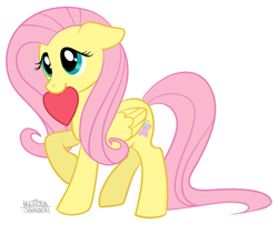 Size: 705x573 | Tagged: safe, artist:nauticaldog, imported from derpibooru, fluttershy, pegasus, pony, cute, female, heart, mouth hold, shyabetes, simple background, solo, white background