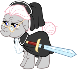 Size: 1280x1176 | Tagged: safe, artist:andoanimalia, idw, imported from derpibooru, temperance flowerdew, earth pony, pony, spoiler:comic63, female, gameloft, glasses, idw showified, mare, simple background, solo, sword, transparent background, vector, weapon