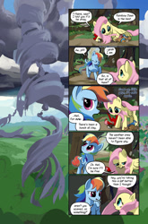 Size: 714x1080 | Tagged: safe, artist:tswt, imported from derpibooru, fluttershy, rainbow dash, bird, pegasus, pony, squirrel, comic:friendship update, comic, female, tornado